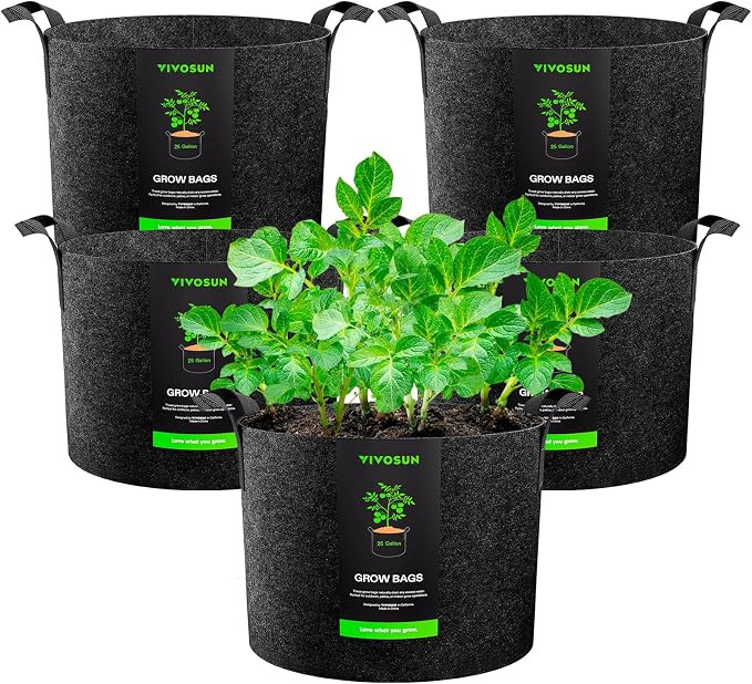VIVOSUN 5-Pack 20 Gallon Plant Grow Bags, Heavy Duty Thickened Nonwoven Fabric Pots with Handles | Amazon (US)