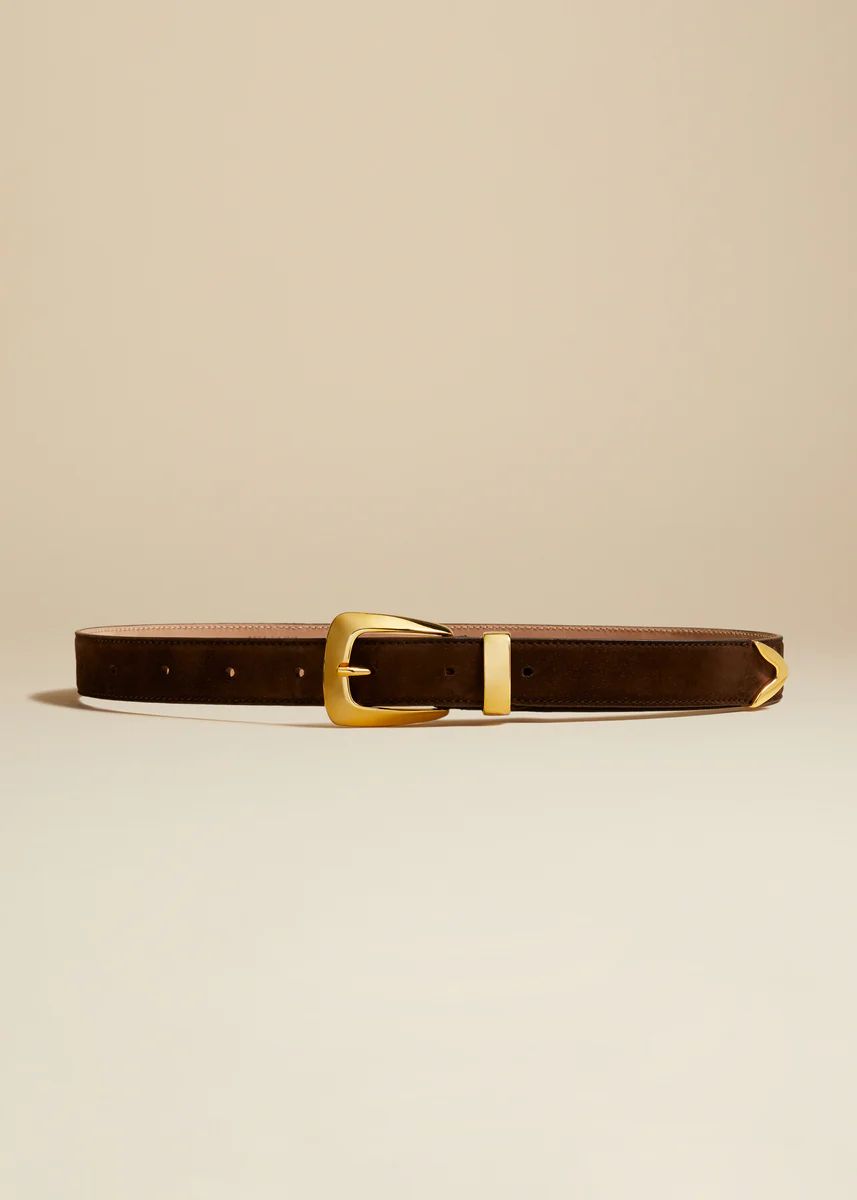 The Benny Belt in Coffee Suede with Gold | Khaite