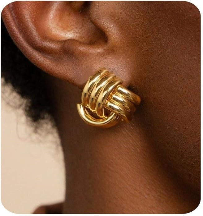 Gold Earrings for Women Trendy 14K Gold Stud Earrings Dainty Huggie Earrings Simple Blod Earrings... | Amazon (US)