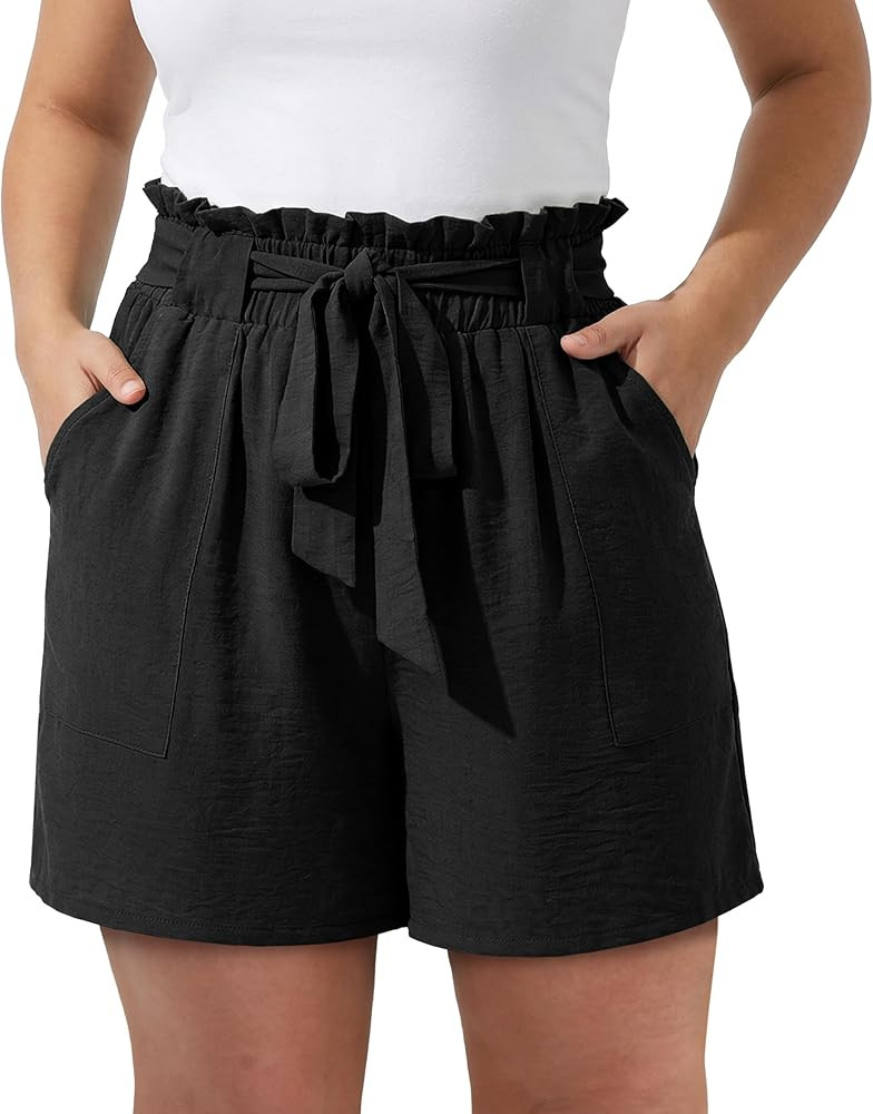 OLRIK Womens Plus Size Shorts High Waisted ElasticTie Knot Casual Summer Comfy Flowy Beach Shorts... | Amazon (US)
