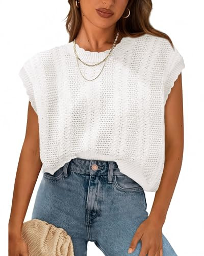 KIRUNDO Crochet Tops for Women Cap Short Sleeve Sweater Vest 2026 Spring Summer Cable Knit Pullov... | Amazon (US)
