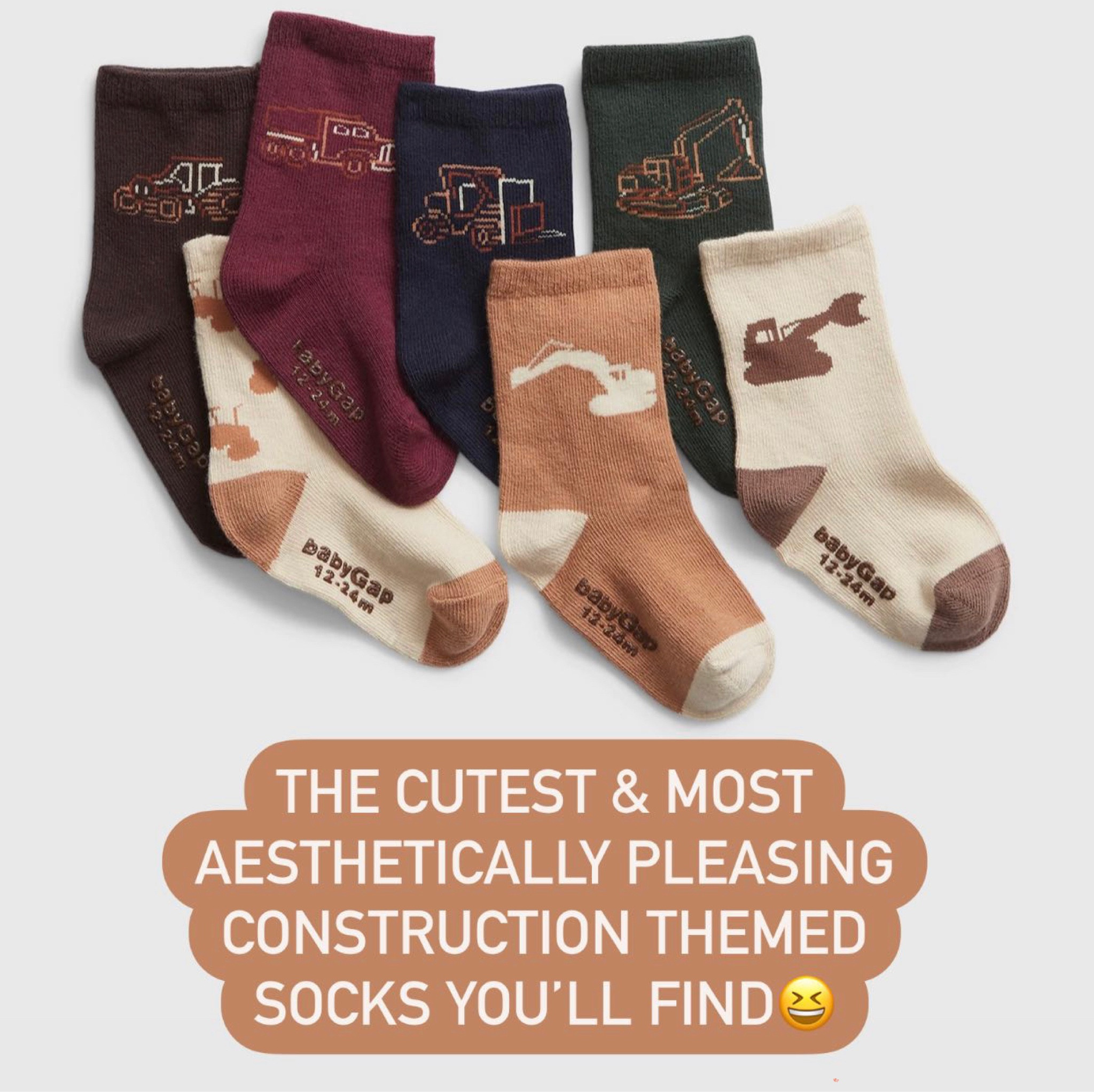 Construction themed socks in neutral tones. Say no more! & a good Gap sale never hurts😉
Toddler clothes. Boy outfits. Construction theme. Tractor and excavator.

#LTKbaby #LTKkids #LTKsalealert