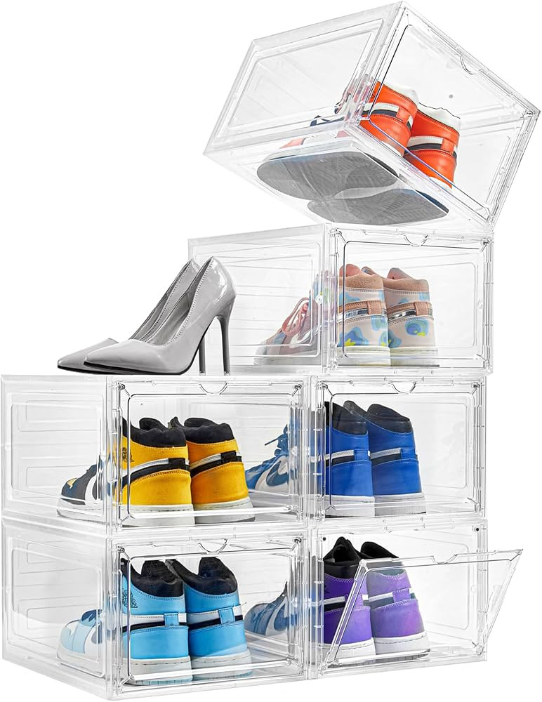 Attelite Drop Front Plastic Shoe Box with Clear Door,Set of 6,Stackable,For Display Sneakers,Easy... | Amazon (US)