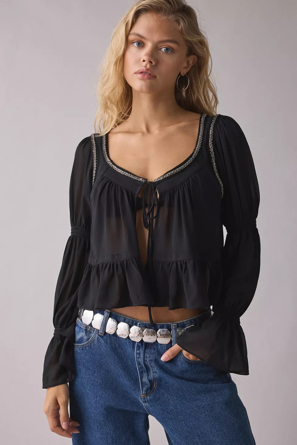 Kimchi Blue Kit Prairie Long Sleeve Babydoll Top | Urban Outfitters (US and RoW)