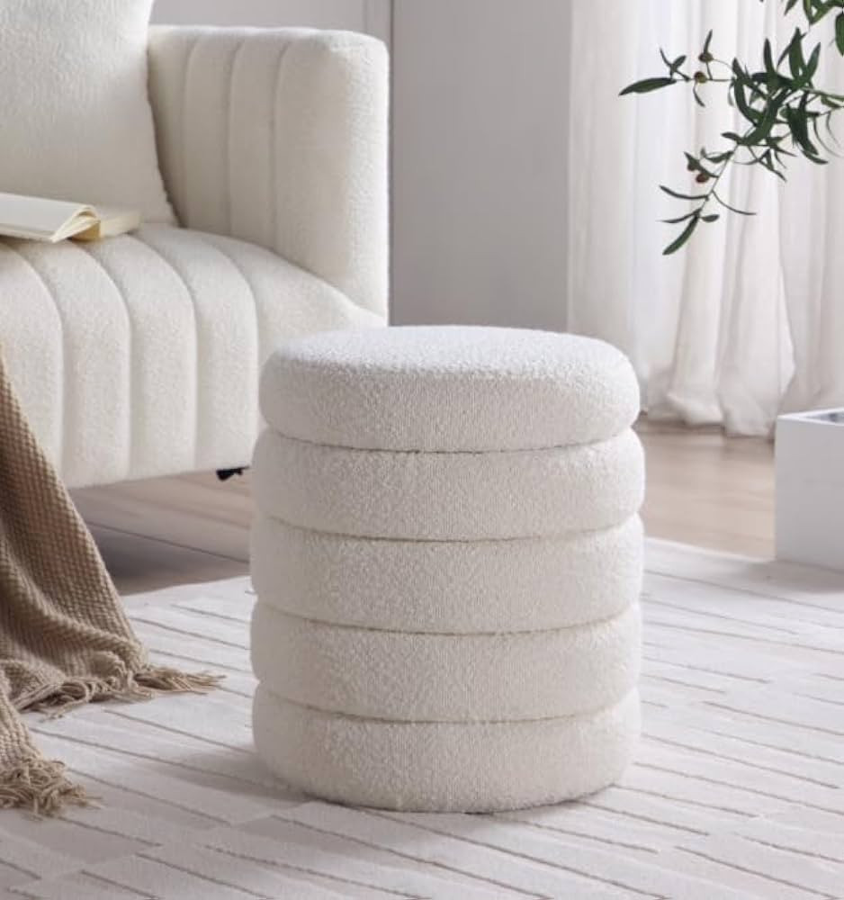 Modern Round Ottoman with Soft Padded Seat, Storage Vanity Chairs for Makeup, Upholstered Footres... | Amazon (US)