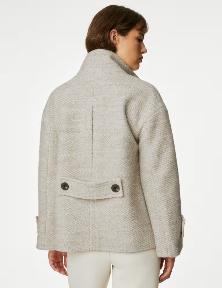 Twill Funnel Neck Short Coat with Wool | Marks & Spencer (UK)