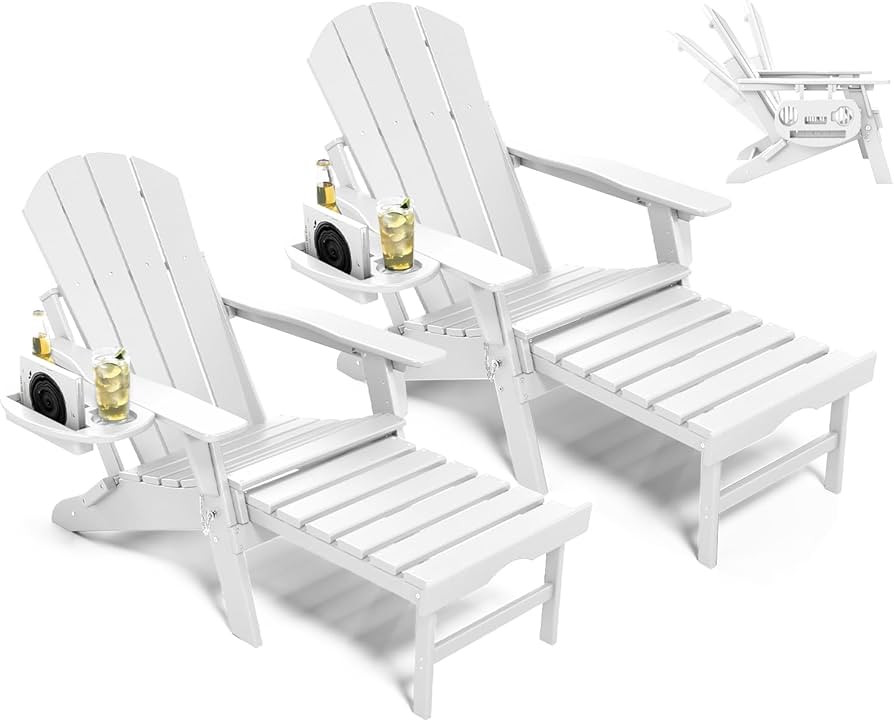 Adjustable Adirondack Chair with Retractable Ottoman Set of 2, HDPE Folding Adirondack Chair with... | Amazon (US)