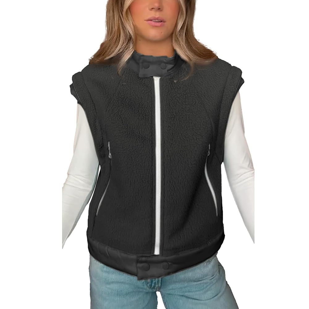 Ainangua Women Fuzzy Moto Fleece Vest Oversized Zip Up Sleeveless Sherpa Jacket Lightweight Warm ... | Amazon (US)