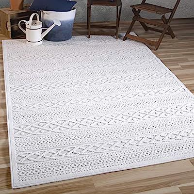 Orian Rugs Boucle Collection Indoor/Outdoor High-Low Jenna Area Rug 5'2" x 7'6", Natural Ivory, | Amazon (US)