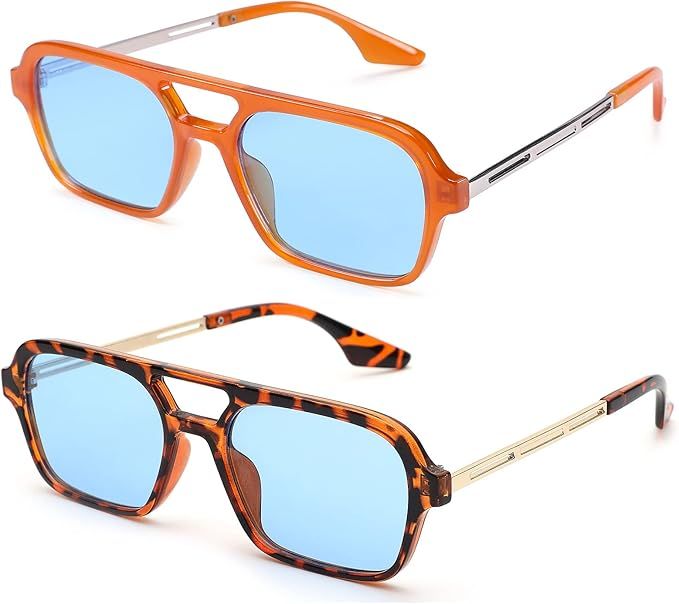 COASION Vintage 70s Flat Aviator Sunglasses for Women Men Square Metal Design UV400 Protection Sh... | Amazon (US)