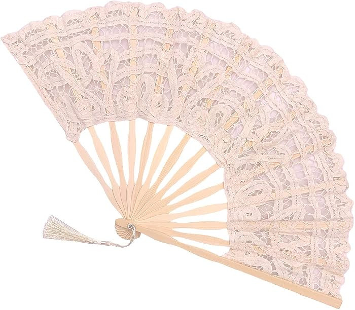 Folding Hand Fan,Womens Lace Fan Elegant Cotton Fans Handmade Vintage Retro Fans with Bamboo Stav... | Amazon (US)