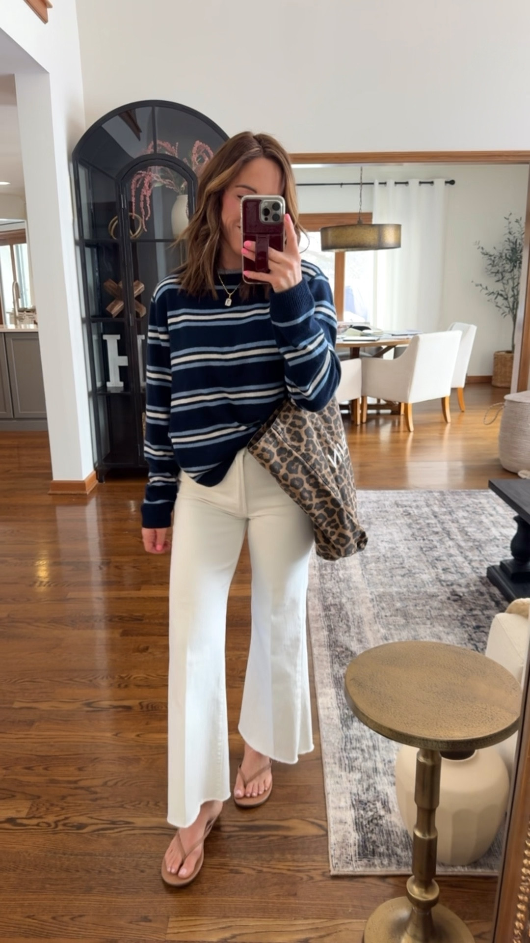 Spring style. Classics. 
White jeans for tts. 25 regular here. 
Oversized boyfriend cashmere size small. 
Leopard tote is a fun pattern mix 

#LTKSeasonal #LTKOver40 #LTKdayinmylife