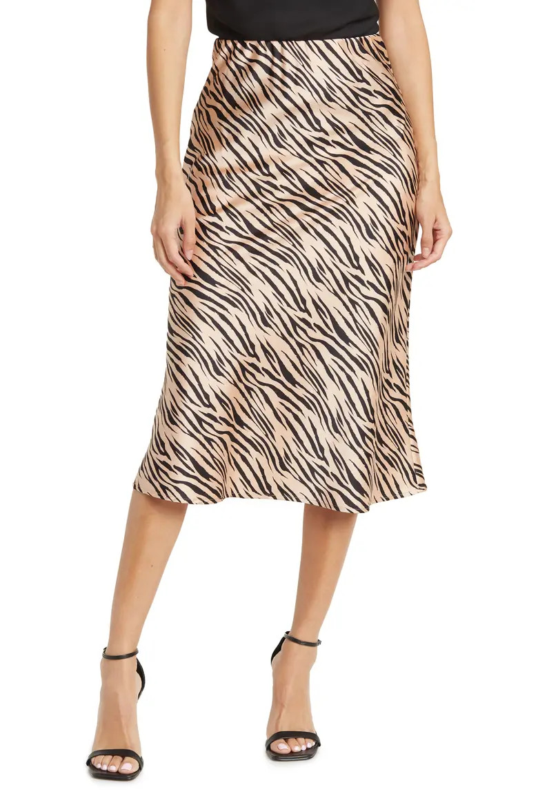 Renee C Satin Zebra Print Midi Skirt (Women) | Nordstromrack | Nordstrom Rack