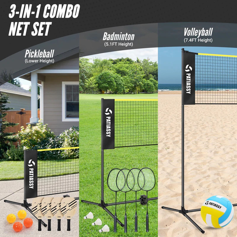 Patiassy 17 ft Portable Height Adjustable Badminton Pickleball Volleyb | Overstock