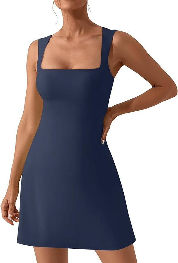 ANRABESS Womens Square Neck Sleeveless Bodice Dress Side Slit Flare Mini Dresses | Amazon (US)