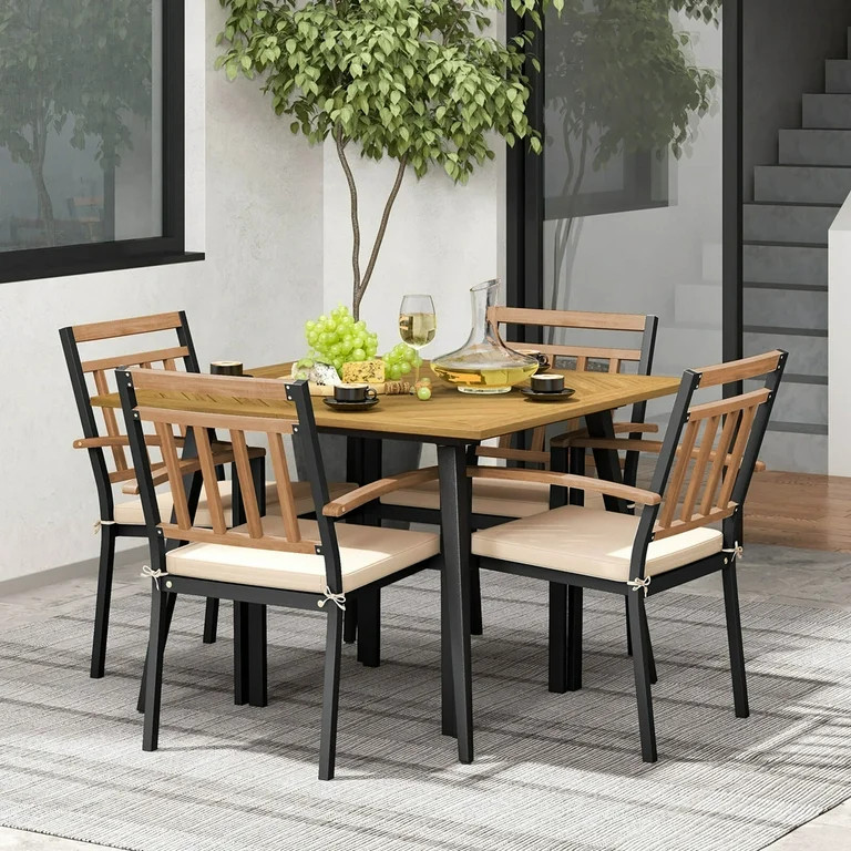 Costway 5 Pieces Patio Dining Set Outdoor Dining Table and Chairs with Cushions | Walmart (US)