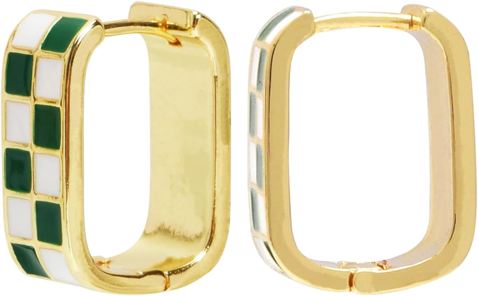 Dainty Checkered Oval Hoop Earrings,18K Gold Filled Enamel Oval Hoop Earrings,For Women Checker C... | Amazon (US)