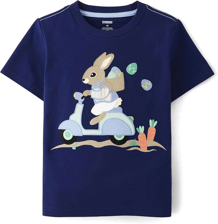 Gymboree,and Toddler Embroidered Graphic Short Sleeve T-Shirts,Bunny Scooter,5T | Amazon (US)