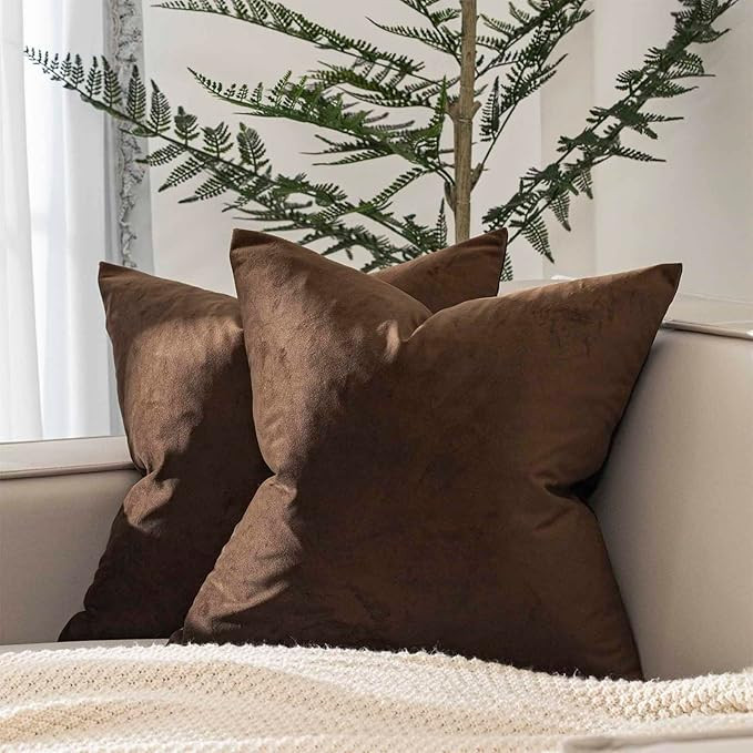 JUSPURBET Brown Throw Pillow Covers Set of 2 Decorative 26x26 Velvet Pillow Covers for Couch Sofa... | Amazon (US)