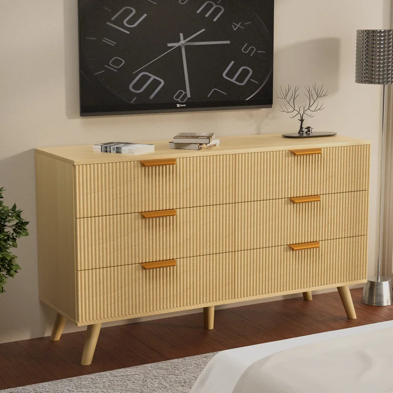 Belord Adult Boho Fluted Wooden 6 Drawer Double Dresser for Bedroom, Living Room, Entryway - Walm... | Walmart (US)