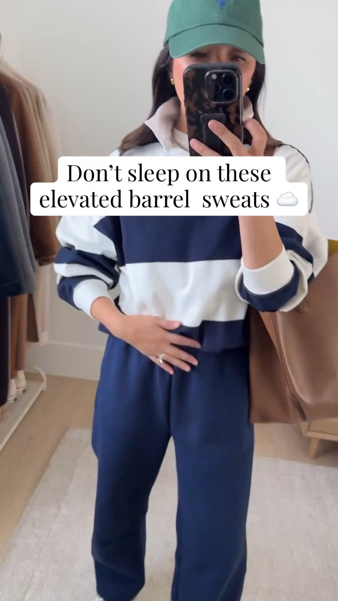 Mom drop-off outfit ideas. Love these barrel sweats from Everlane. Thick, and length fits full length on petites. Wearing a small, but could wear the xs. On sale! 
 
Aritzia polo xs
Everlane tee medium
Everlane barrel sweats small, but could wear the xs
New Balance 530 green 6 womens
Mansur Gavriel tote
Polo Ralph lauren hat
Quince earrings

Petite style, athleisure 

#LTKmomlife #LTKSaleAlert #LTKootd