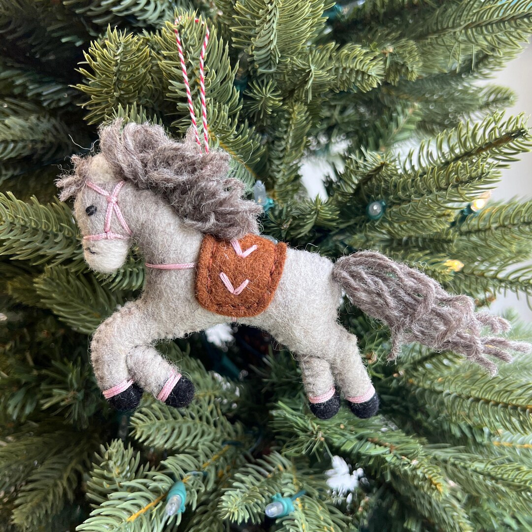 Prancing Pony Christmas Ornament - Felt Wool Fair Trade Holiday Decor Handmade in Nepal | Etsy (US)