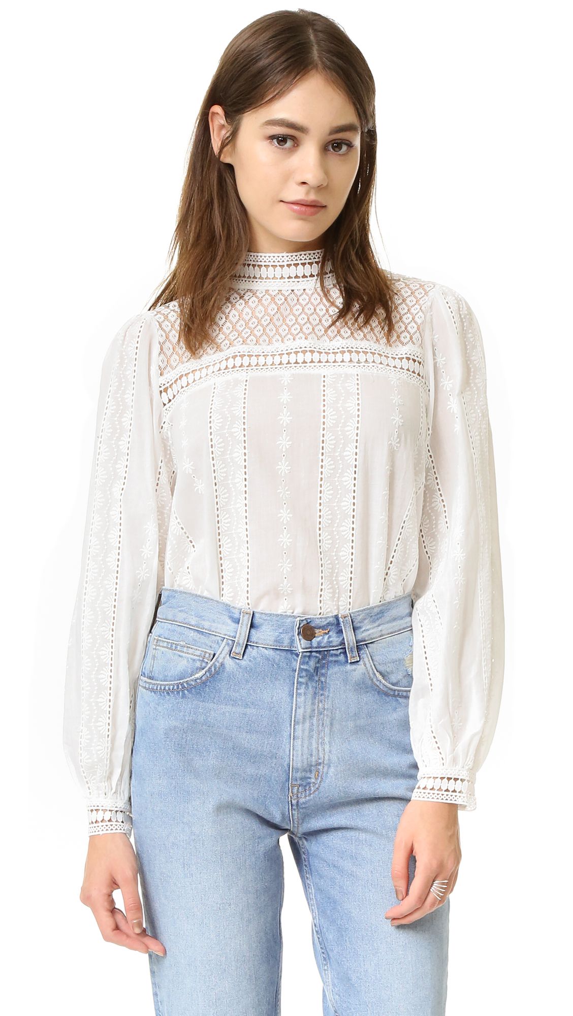 Endless Rose Woven Long Sleeve Lace Top - White | Shopbop