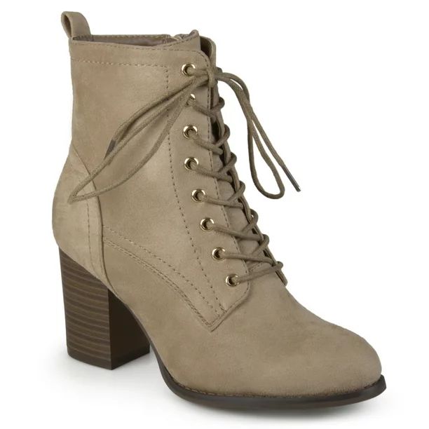 Brinley Co. Women's Lace-Up Faux Suede Booties with Stacked Heel | Walmart (US)