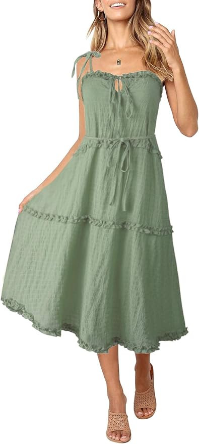 QEHEPA Women's Summer Adjustable Spaghetti Strap Backless Elastic Waist Irregular Hem Beach Casua... | Amazon (US)