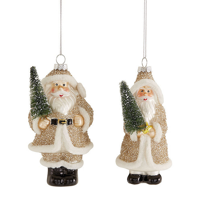 Glass Santa Christmas Ornaments Handmade Gold Color Set of 2 | Ballard Designs, Inc.
