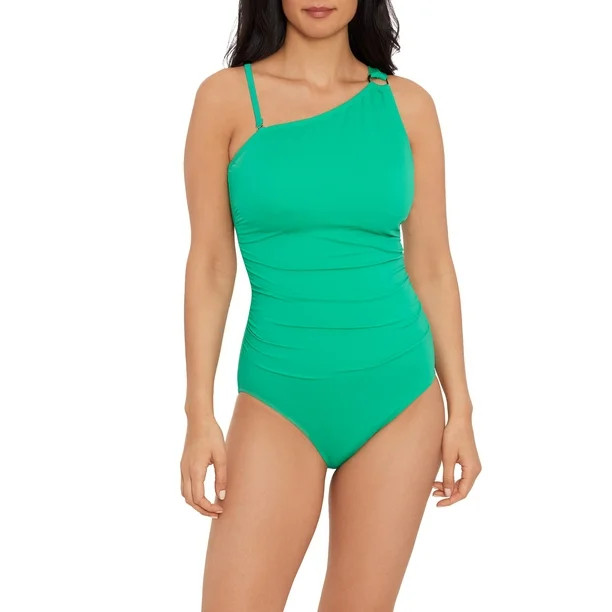 Time and Tru Women’s Mint Chip One Shoulder W/Key Ring One Piece Swimsuit - Walmart.com | Walmart (US)
