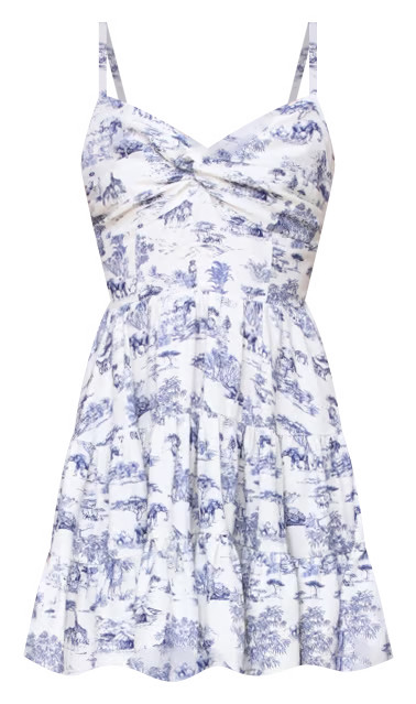 Women's Toile-Print Linen-Blend Tiered Fit & Flare Dress | Macy's