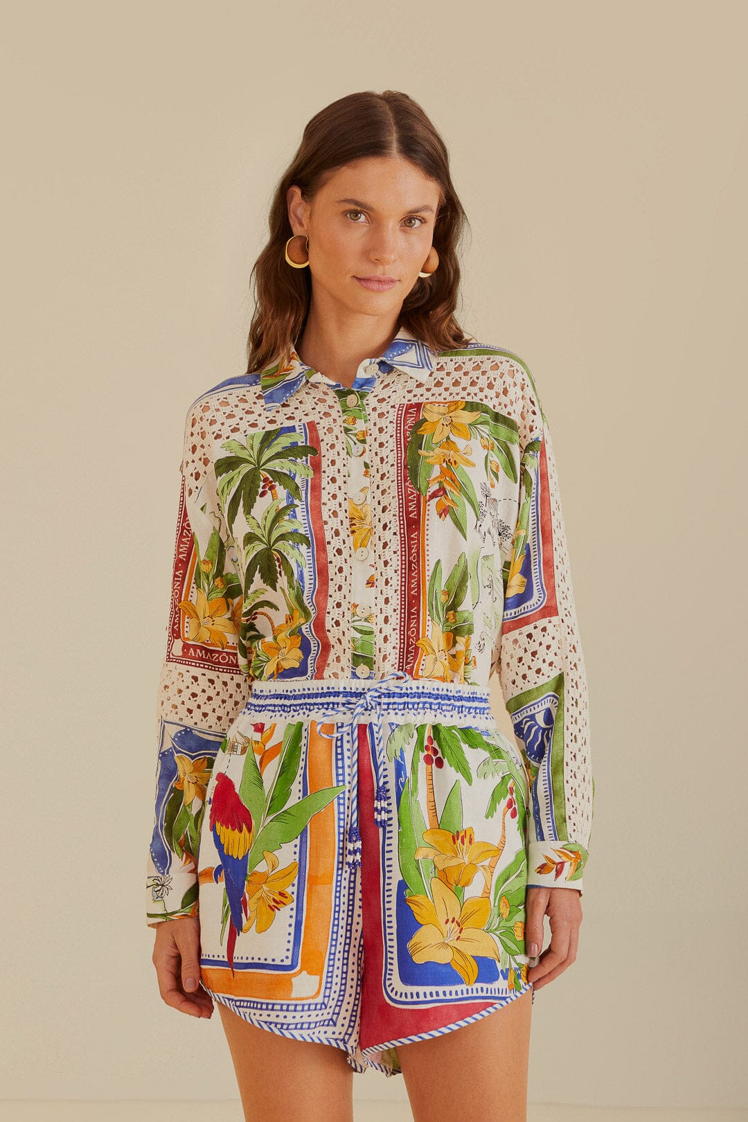 Off-White Tropical Destination LENZING™ ECOVERO™ Euroflax™ Shorts | FarmRio (US)