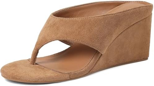 AMINUGAL Wedge Sandals for Women Trendy Dressy Summer Wedges Heels for Women Chunky Heel Open Rou... | Amazon (US)
