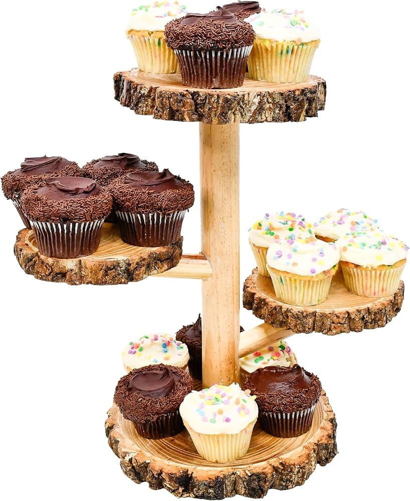 Nalubark 4 Tier Wooden Cupcake Stand -Rustic Cupcake Stand - Wood Round Display Stand for Grazing... | Amazon (US)