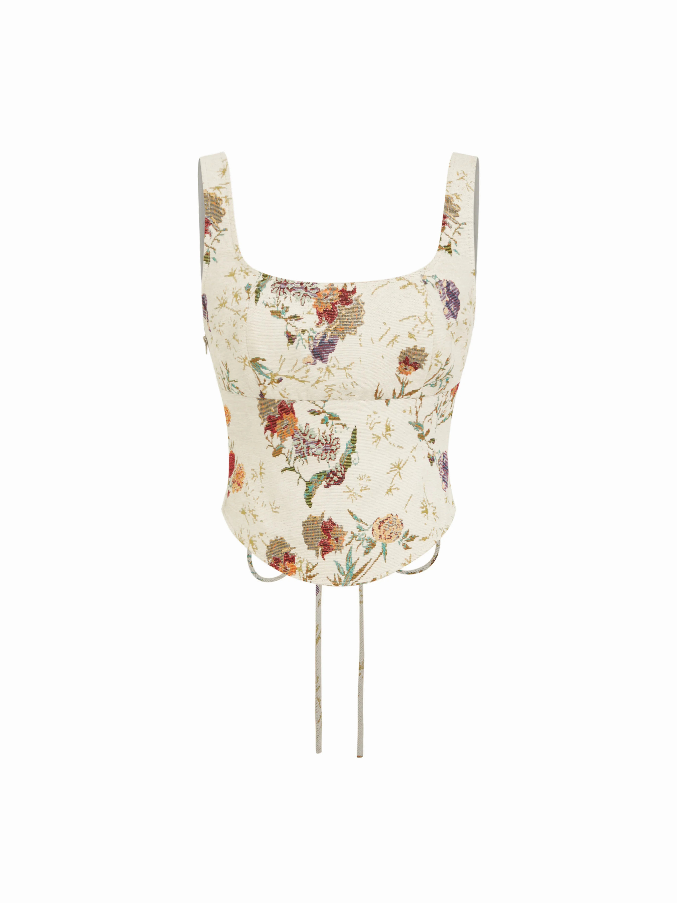 Scoop Neckline Floral Lace Up Crop Tank Top | Cider