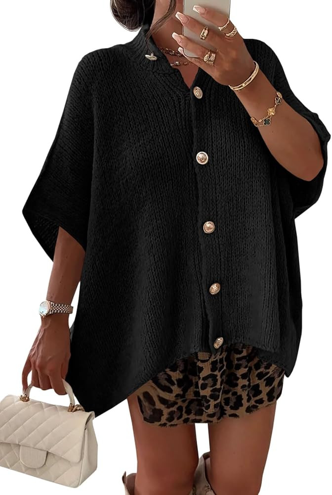 Saodimallsu Womens Oversized Cardigan Sweaters Short Sleeve Button Down Casual Lightweight Loose ... | Amazon (US)