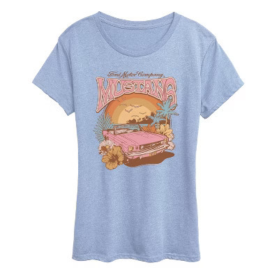Women's Ford Mustang Beach Short Sleeve Graphic T-Shirt - Heather Chambray Blue - 2X | Target