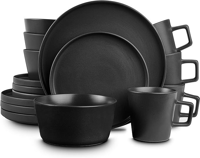 Stone Lain Coupe Dinnerware Set, Service For 4, Black Matte | Amazon (US)