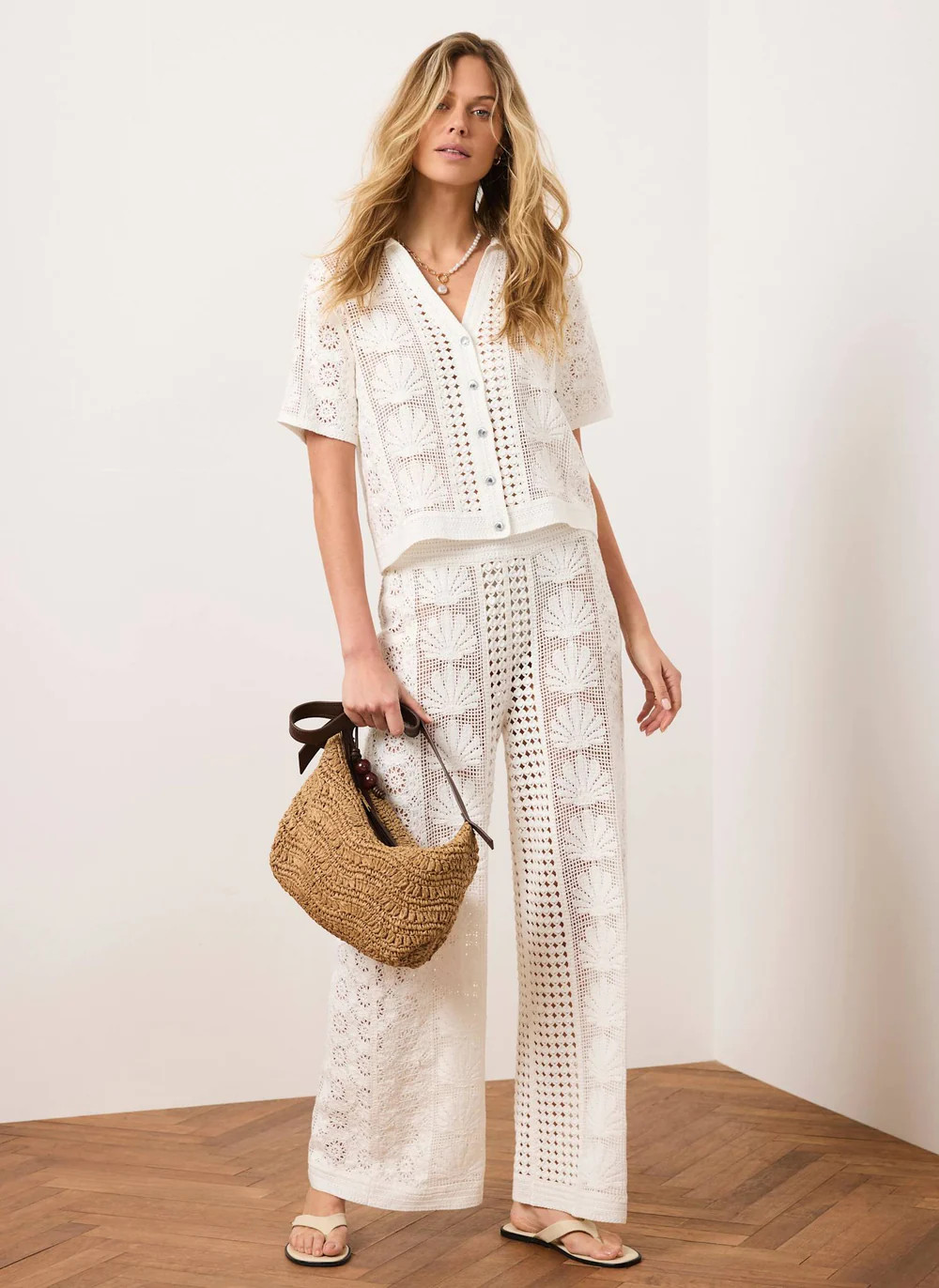 Cream Crochet Shell Trousers | Mint Velvet