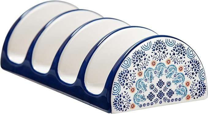 Bico Blue Talavera Ceramic Taco Holder, Taco Stand Rack Tray, Microwave and Dishwasher Safe | Amazon (US)