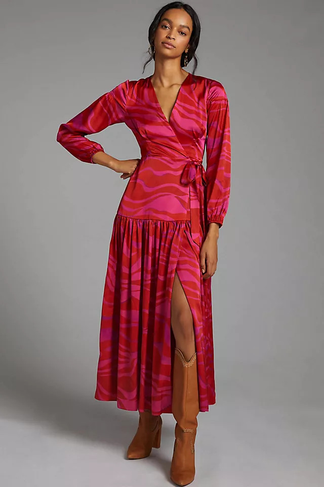 Zebra-Striped Wrap Maxi Dress | Anthropologie (US)