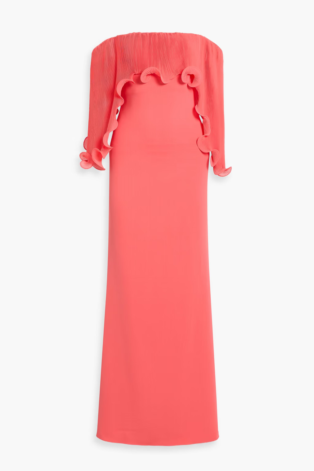 Off-the-shoulder ruffled plissé-georgette and crepe gown | The Outnet (US and CA)