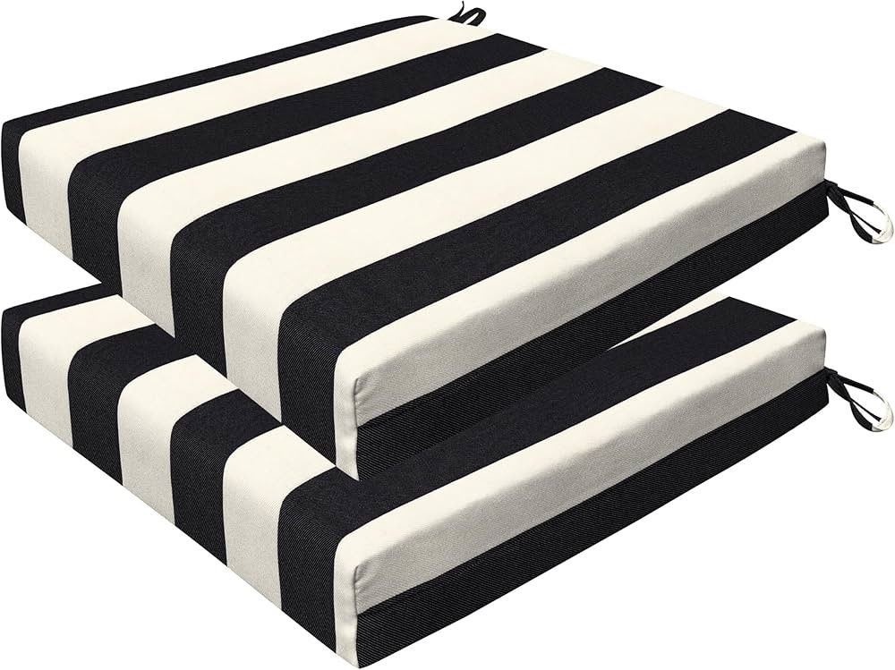 Honeycomb Outdoor Cushion Set 20" x 20", Cabana Stripe Black & Ivory Dining Patio Cushions | Amazon (US)