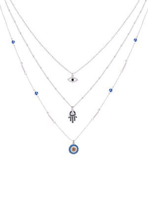 Evil Eye Crystal Three-Layered Pendant Necklace | The Bay