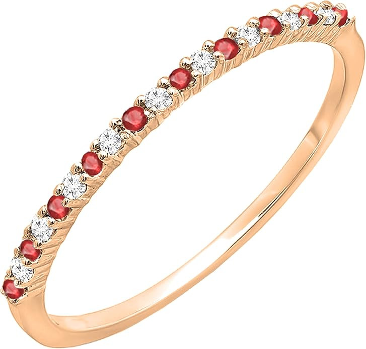 Dazzlingrock Collection Round Ruby & White Diamond Ladies Anniversary Wedding Stackable Thin Band... | Amazon (US)