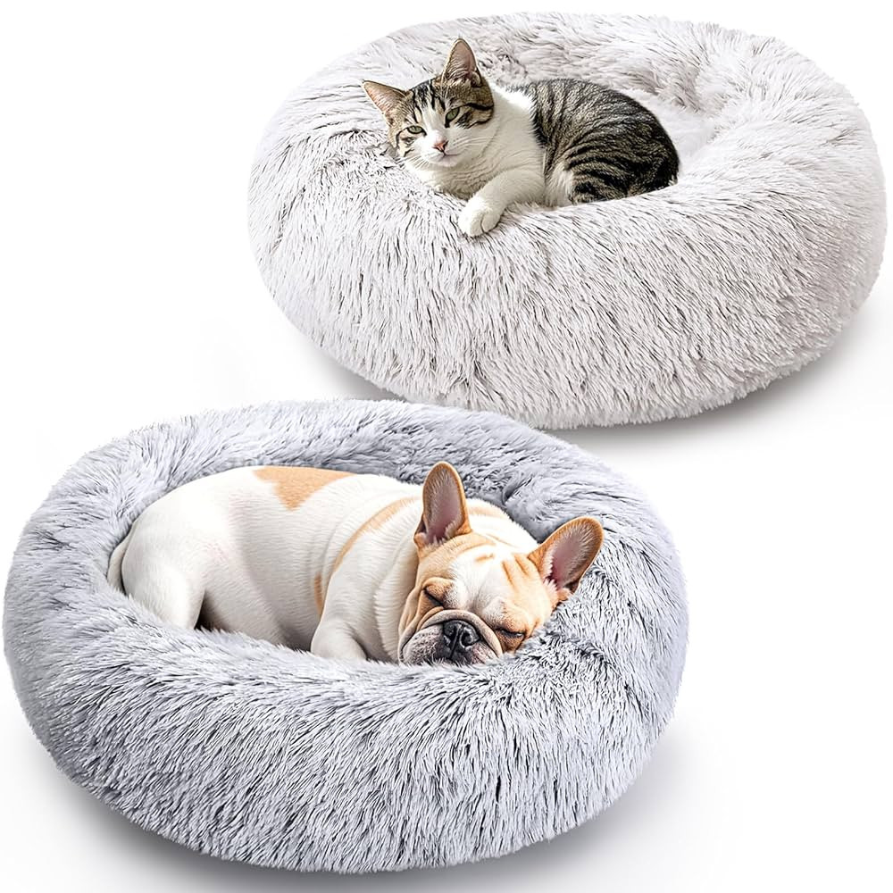 Dog & Cat Bed 2 Pack, 20'' Cat Beds for Indoor Cats, Calming Donut Bed for Puppy and Kitten, Wash... | Amazon (US)