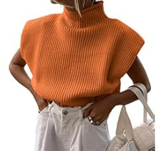 Passec Women's Turtleneck Knit Sweater Vest Shoulder Pad Sleeveless Knitted Sweater Jumpers | Amazon (US)