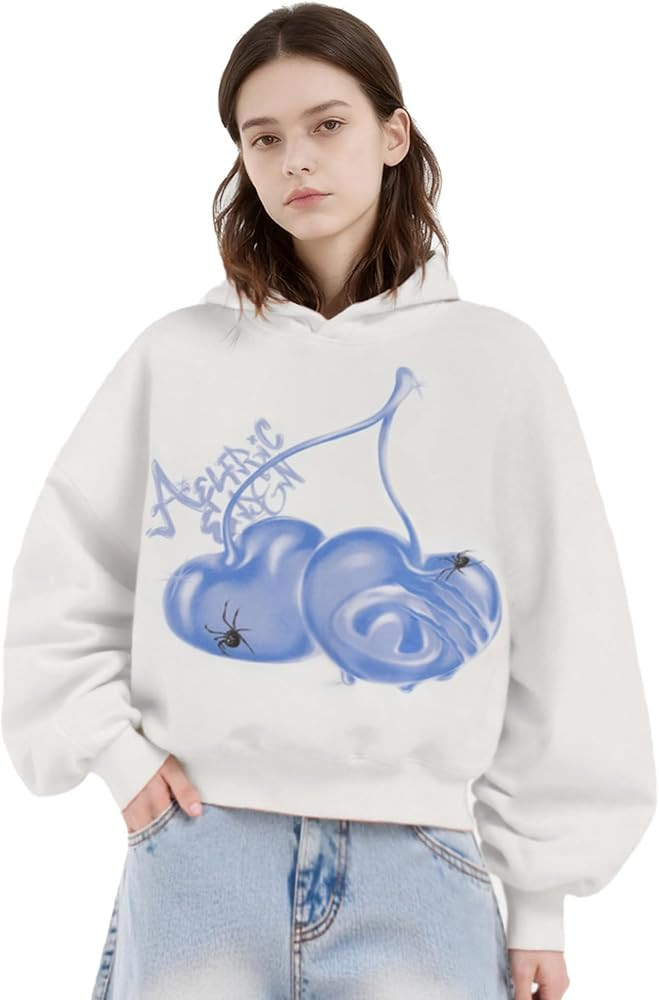 Aelfrc Eden Cherry Graphic Hoodies Unisex Oversized Boxy Pullover Hoodie Cute Long Sleeve Hooded ... | Amazon (US)