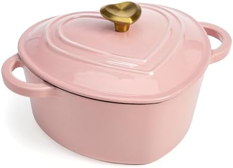 Paris Hilton Enameled Cast Iron Dutch Oven Heart-Shaped Pot with Lid, Dual Handles, Works on All ... | Amazon (US)